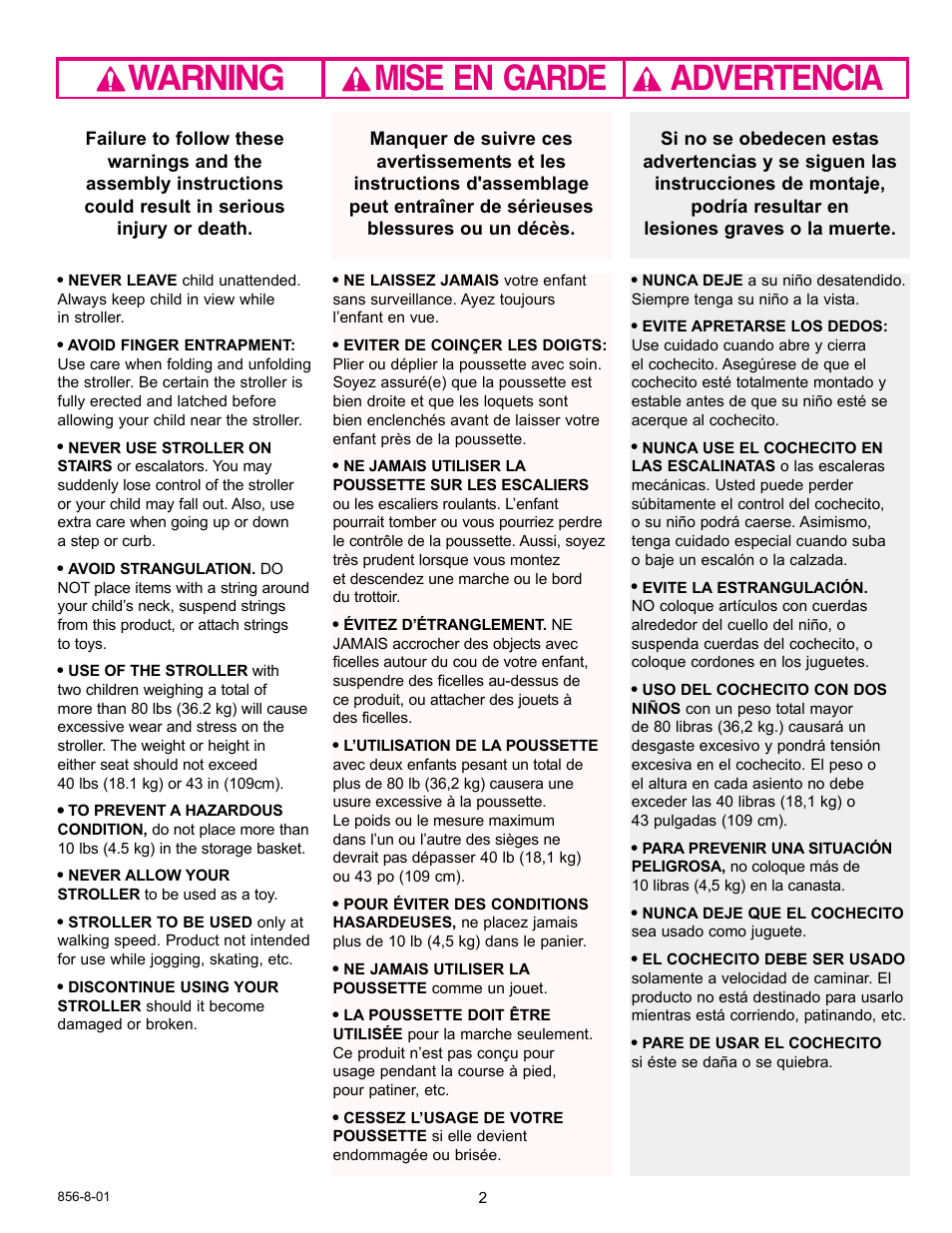 Warning advertencia mise en garde | Graco 7932 User Manual | Page 3 / 20