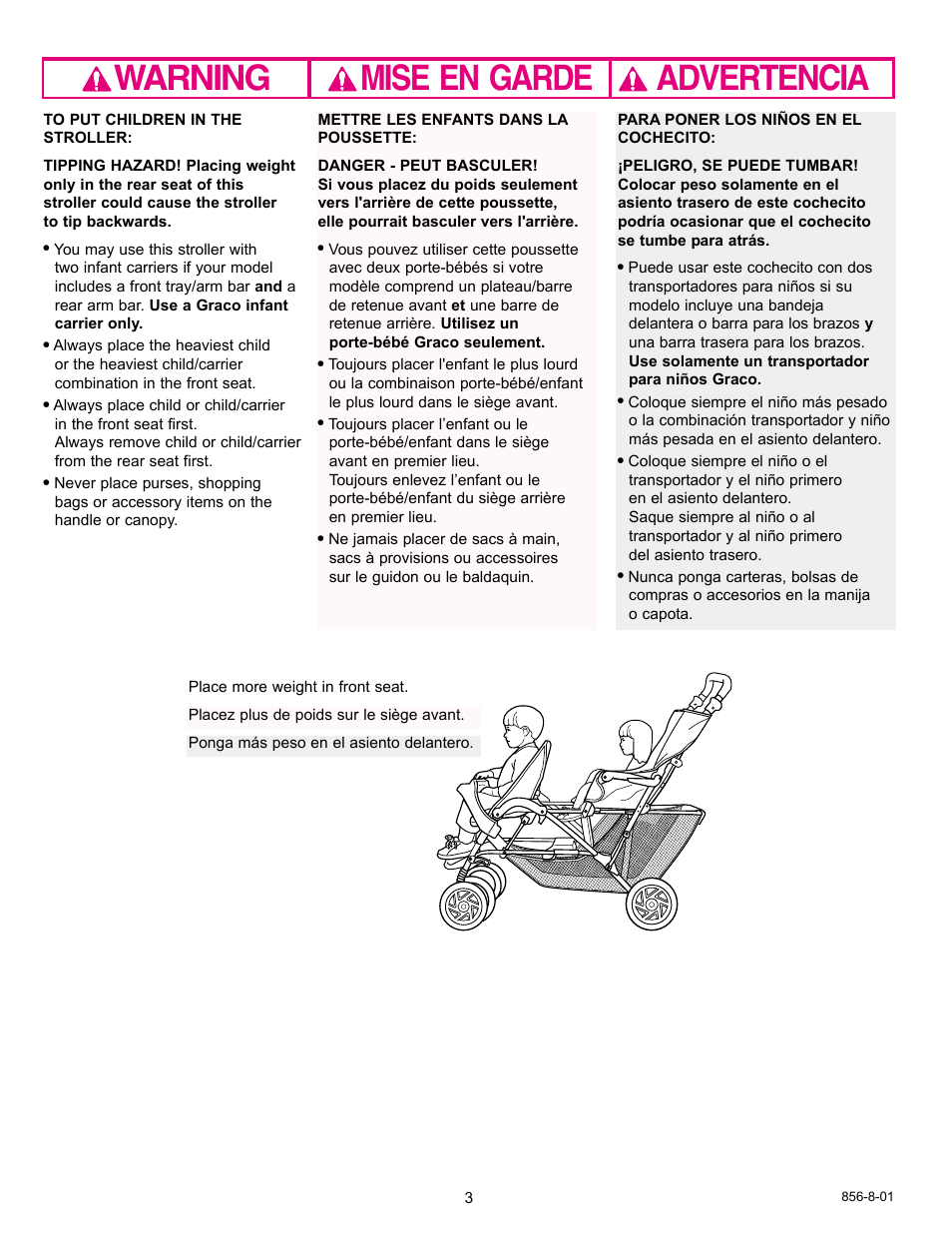 Warning advertencia mise en garde | Graco 7932 User Manual | Page 6 / 20