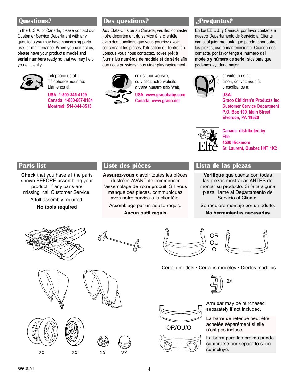 Parts list liste des pièces lista de las piezas, Questions? des questions? ¿preguntas | Graco 7932 User Manual | Page 7 / 20