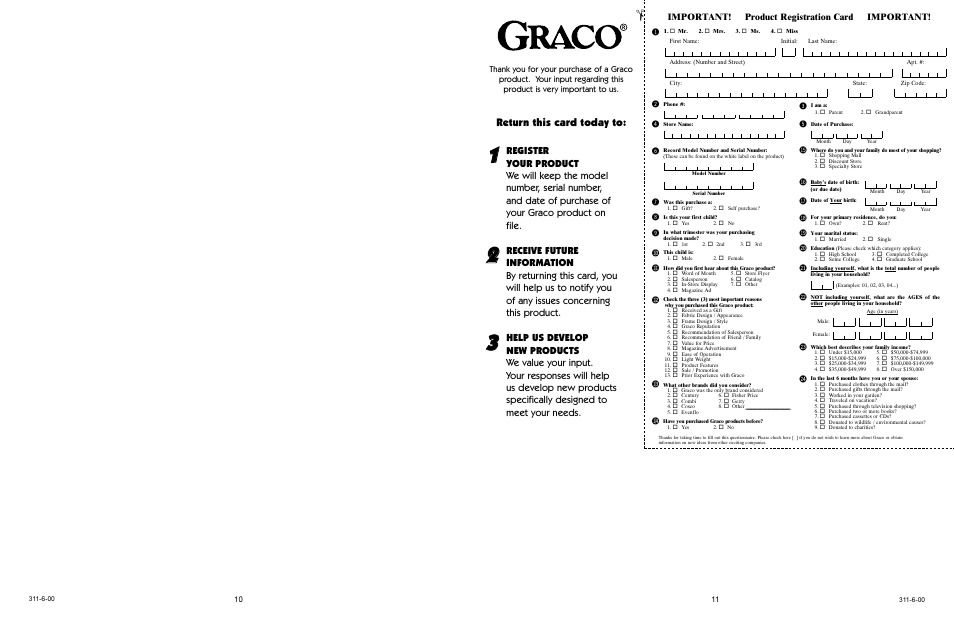 Bm bl bn bt bu bs br bq bo bp cl cm cn co cp, Return this card today to, Important! product registration card important | Graco ACTIVITY CENTER 4530 User Manual | Page 10 / 20