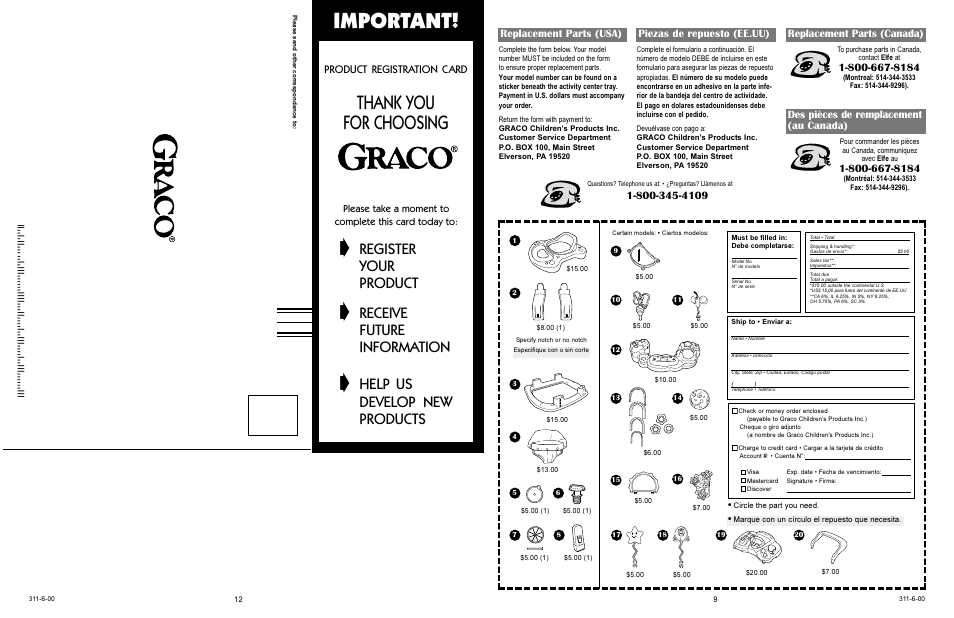 Important, Register, Your | Product, Receive, Future, Information, Help us, Develop new, Products | Graco ACTIVITY CENTER 4530 User Manual | Page 12 / 20