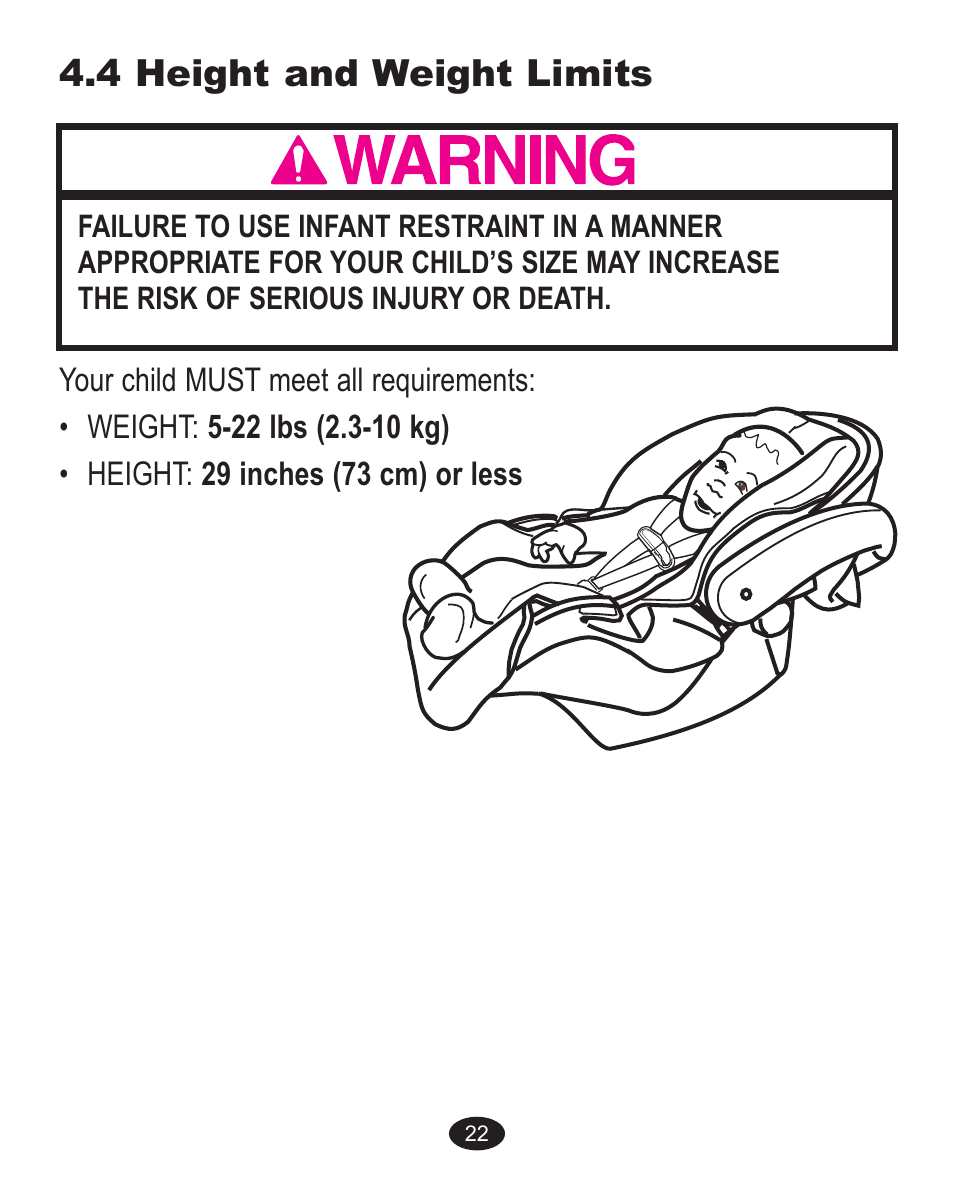 4 height and weight limits | Graco ISPA113AB User Manual | Page 54 / 128