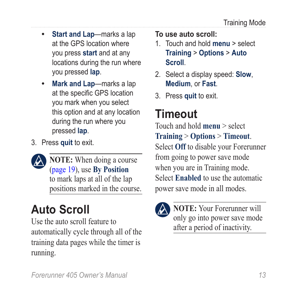 Auto scroll, Timeout | Graco 405 User Manual | Page 19 / 56