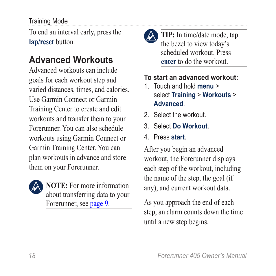 Advanced workouts | Graco 405 User Manual | Page 24 / 56