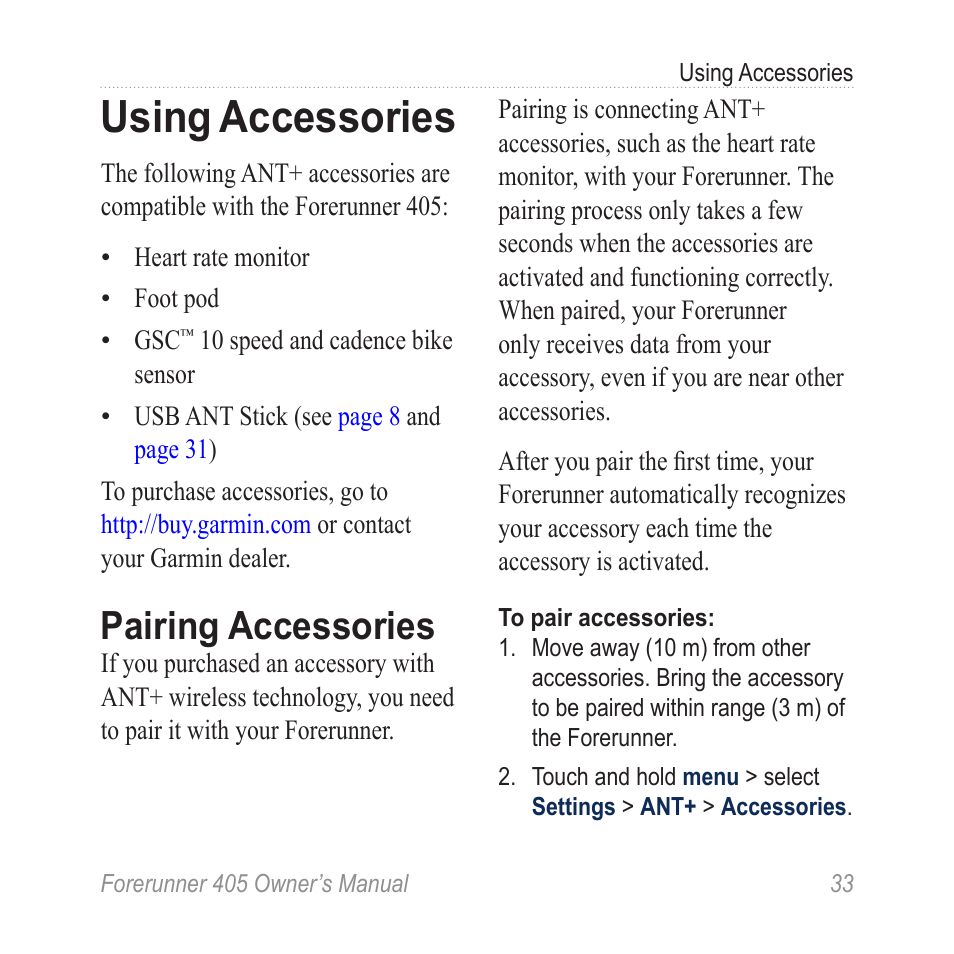 Using accessories, Pairing accessories | Graco 405 User Manual | Page 39 / 56