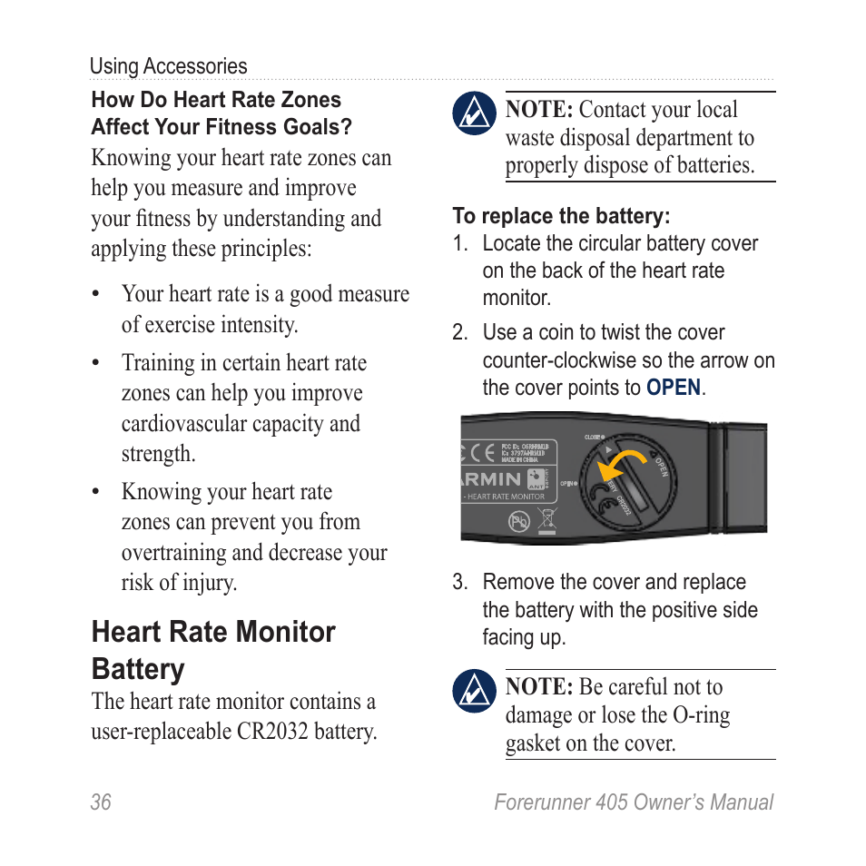 Heart rate monitor battery | Graco 405 User Manual | Page 42 / 56