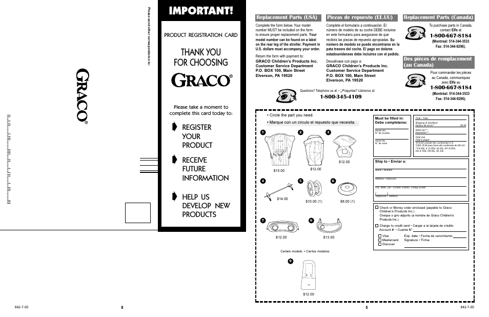 Important, Register, Your | Product, Receive, Future, Information, Help us, Develop new, Products | Graco L6820 User Manual | Page 8 / 12