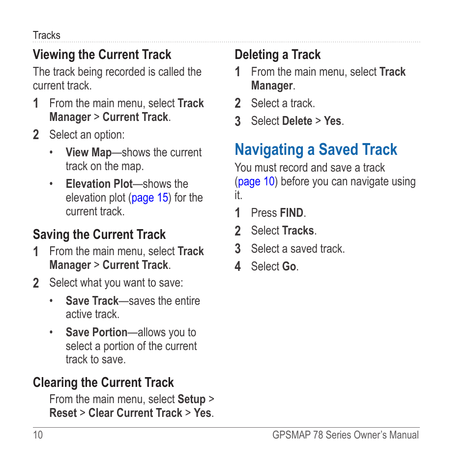 Navigating a saved track | Garmin GPSMAP 78sc User Manual | Page 14 / 48