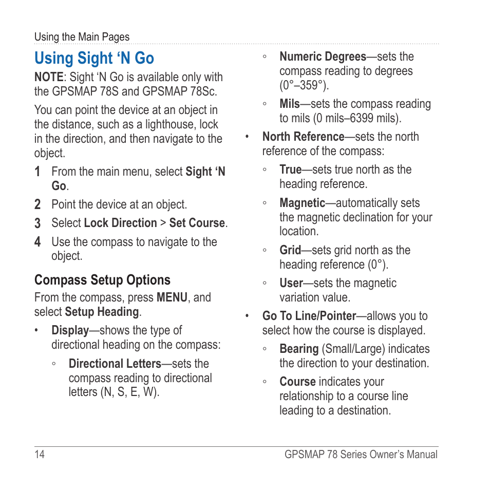 Using sight ‘n go | Garmin GPSMAP 78sc User Manual | Page 18 / 48