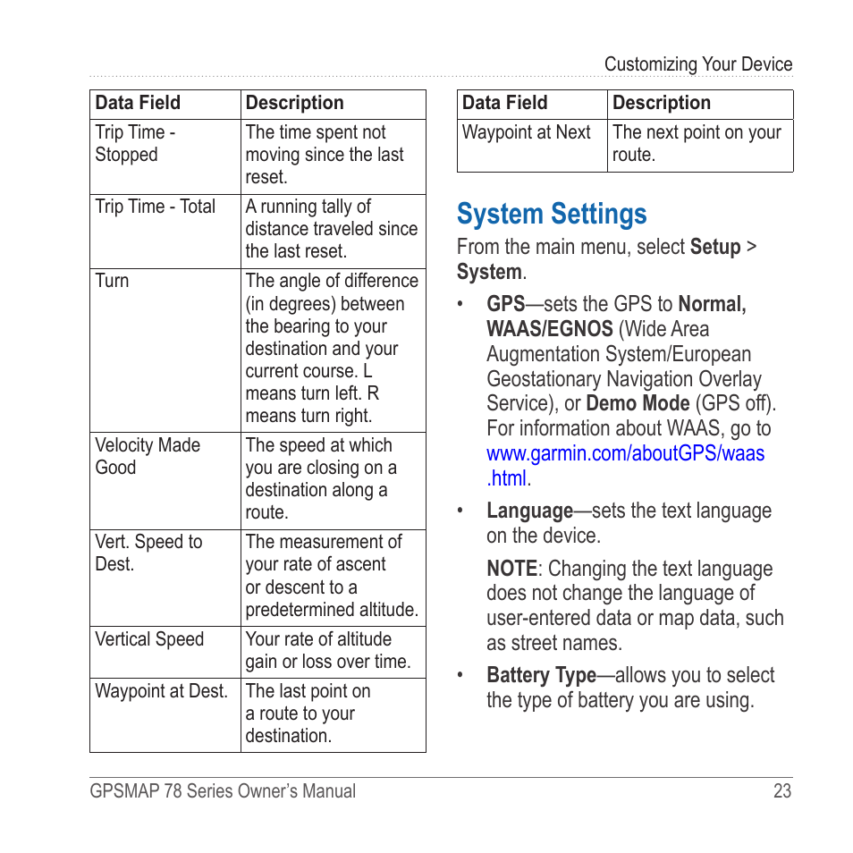 System settings | Garmin GPSMAP 78sc User Manual | Page 27 / 48