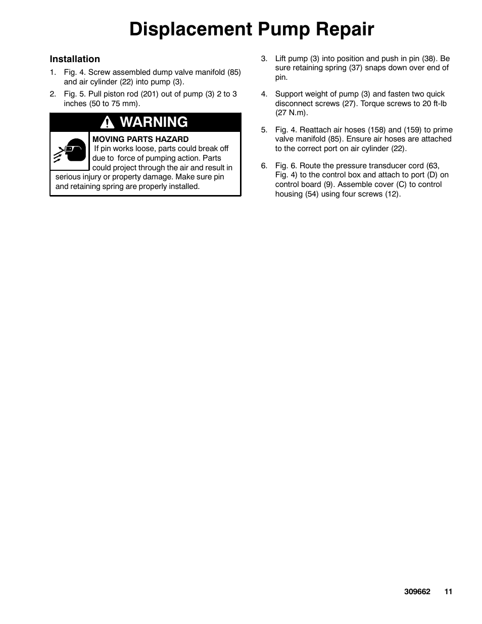 Displacement pump repair, Warning | Graco TEXSPRAY 1030 User Manual | Page 11 / 28