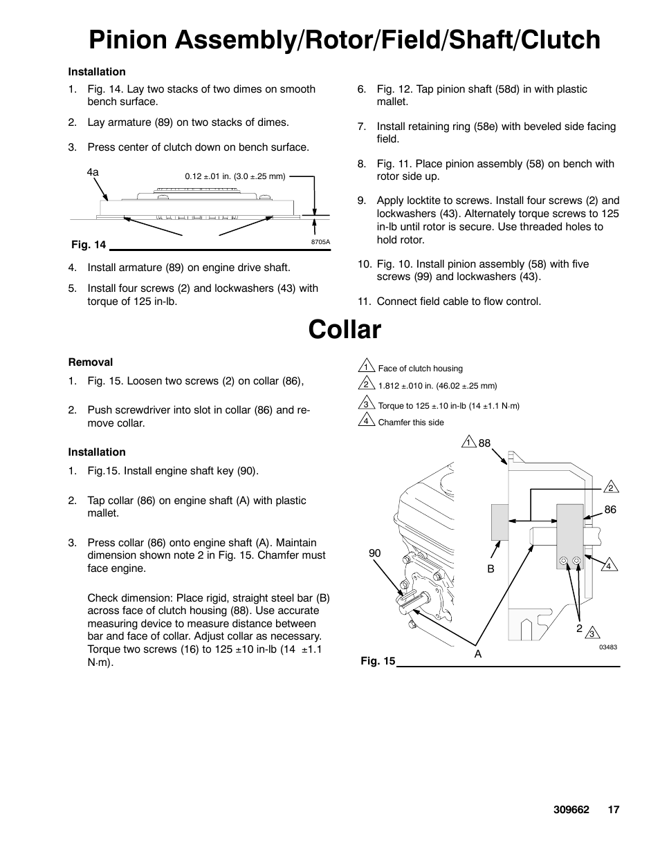 Pinion assembly/rotor/field/shaft/clutch, Collar | Graco TEXSPRAY 1030 User Manual | Page 17 / 28