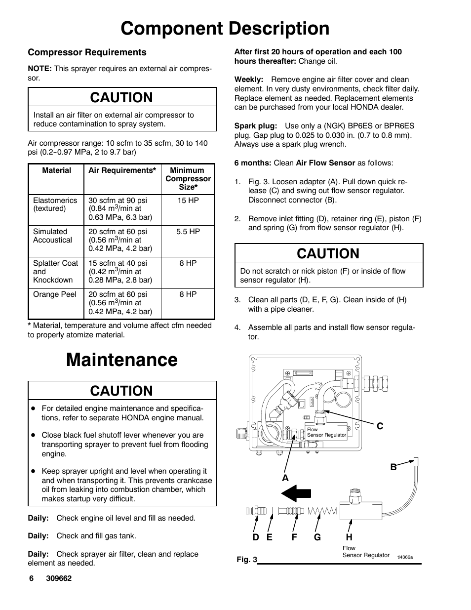 Component description, Maintenance, Caution | Graco TEXSPRAY 1030 User Manual | Page 6 / 28