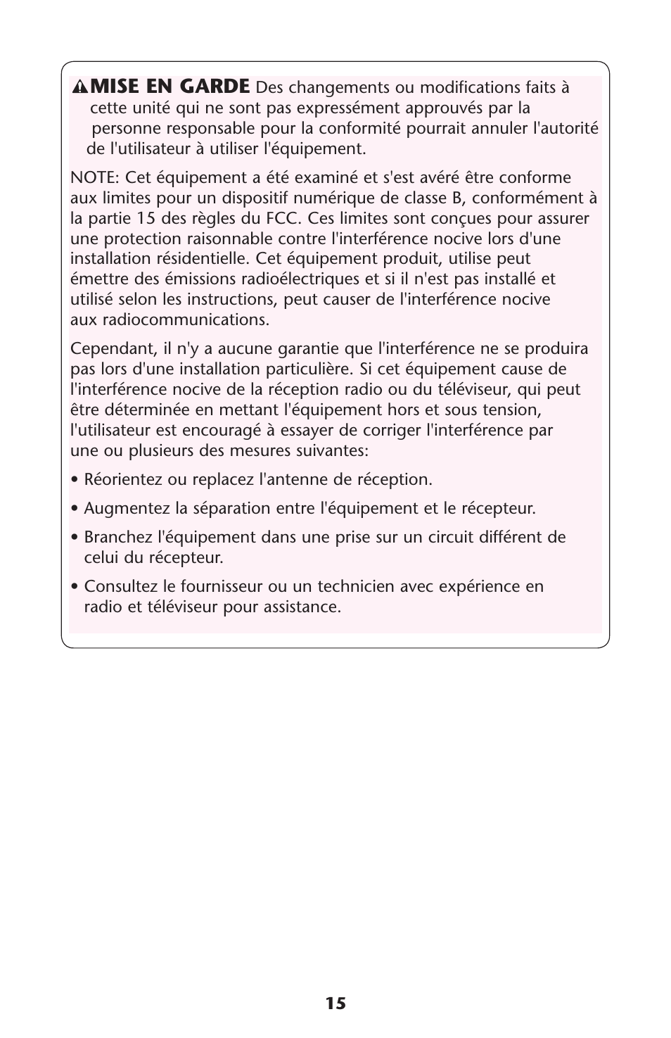 Mise en garde | Graco Jump N Jive PD109418A User Manual | Page 15 / 24