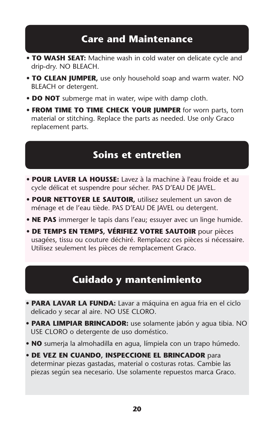 3oins #are, Uidado | Graco Jump N Jive PD109418A User Manual | Page 20 / 24