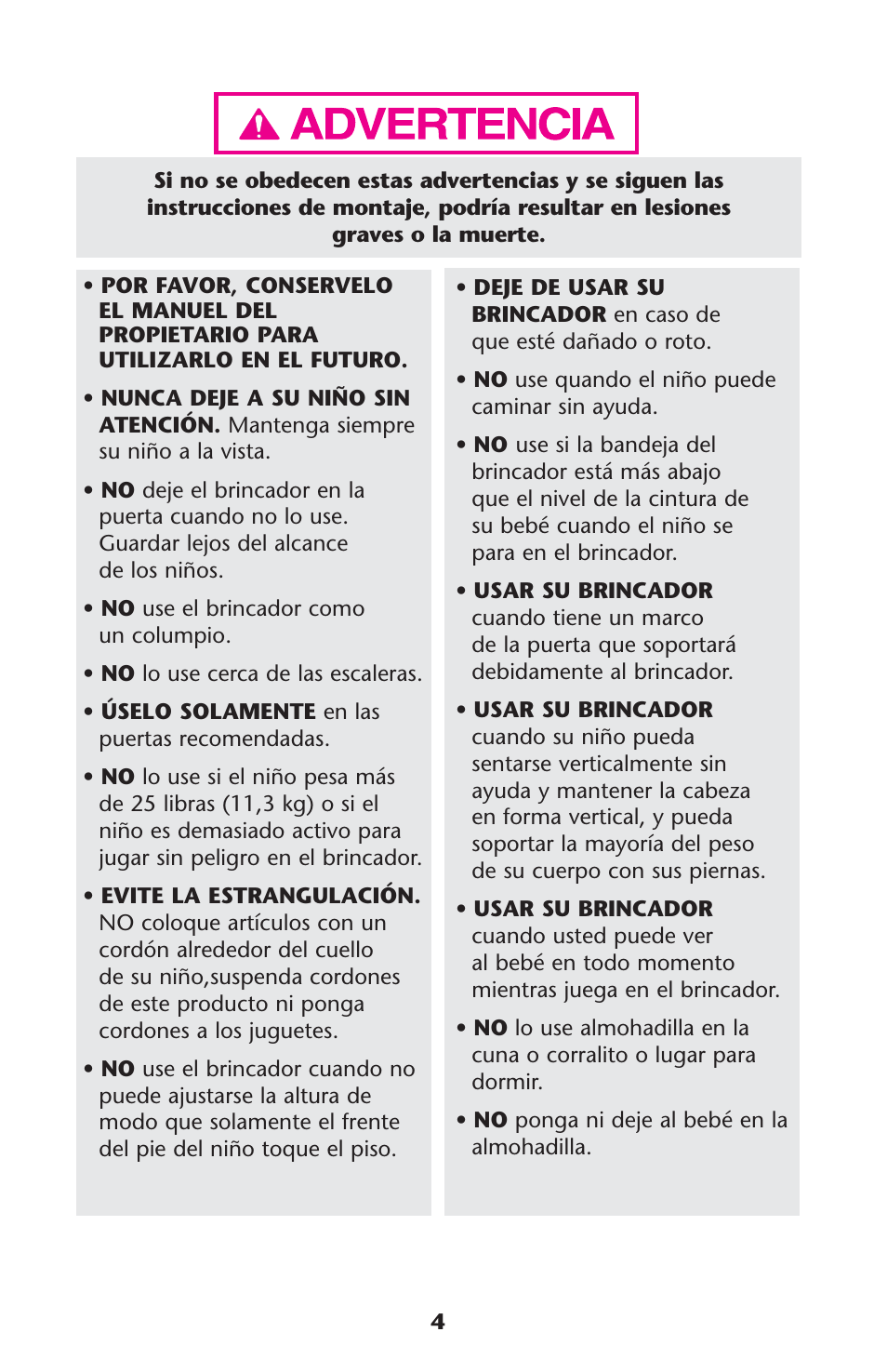 Graco Jump N Jive PD109418A User Manual | Page 4 / 24