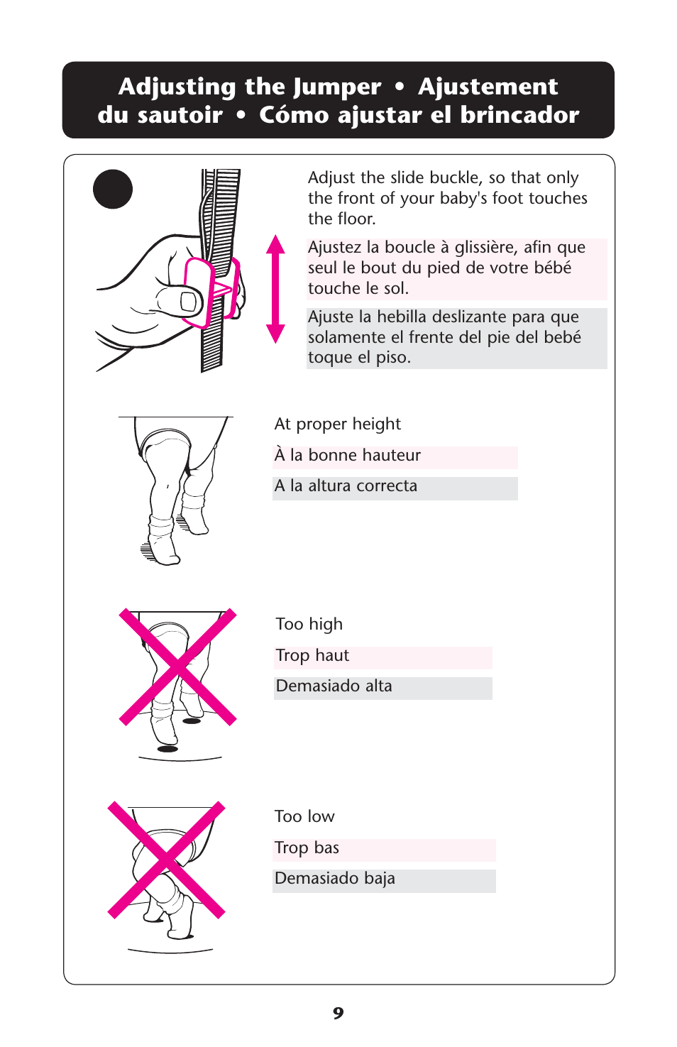 Djusting du | Graco Jump N Jive PD109418A User Manual | Page 9 / 24