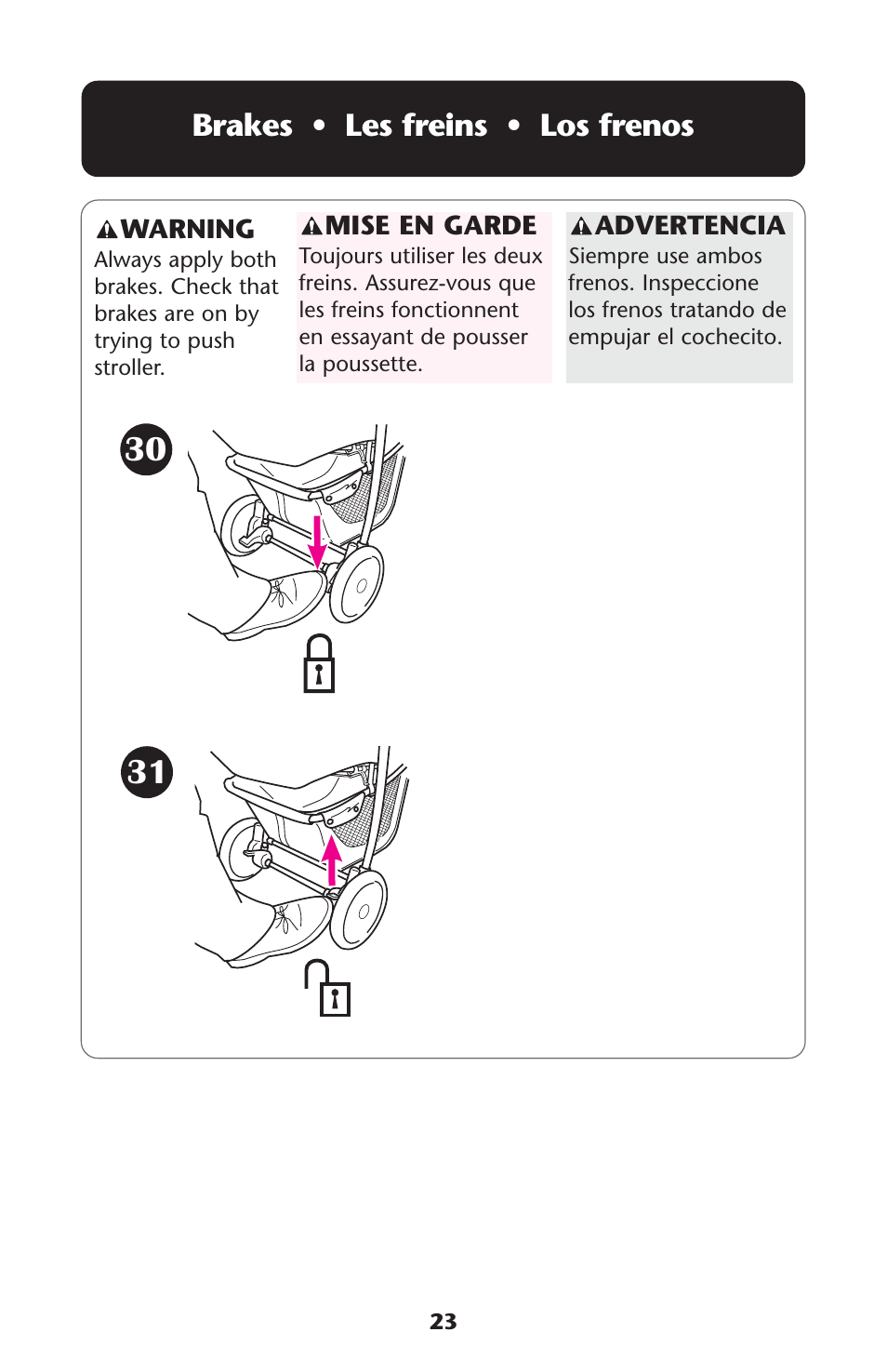 Brakes • les freins • los frenos | Graco 1776143 User Manual | Page 23 / 40
