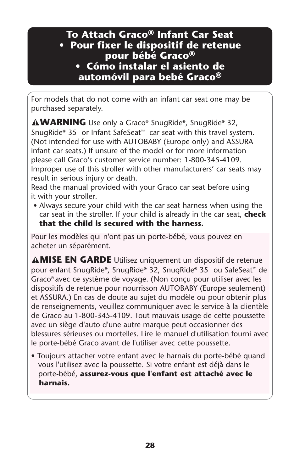Mise en garde, Warning | Graco 1776143 User Manual | Page 28 / 40