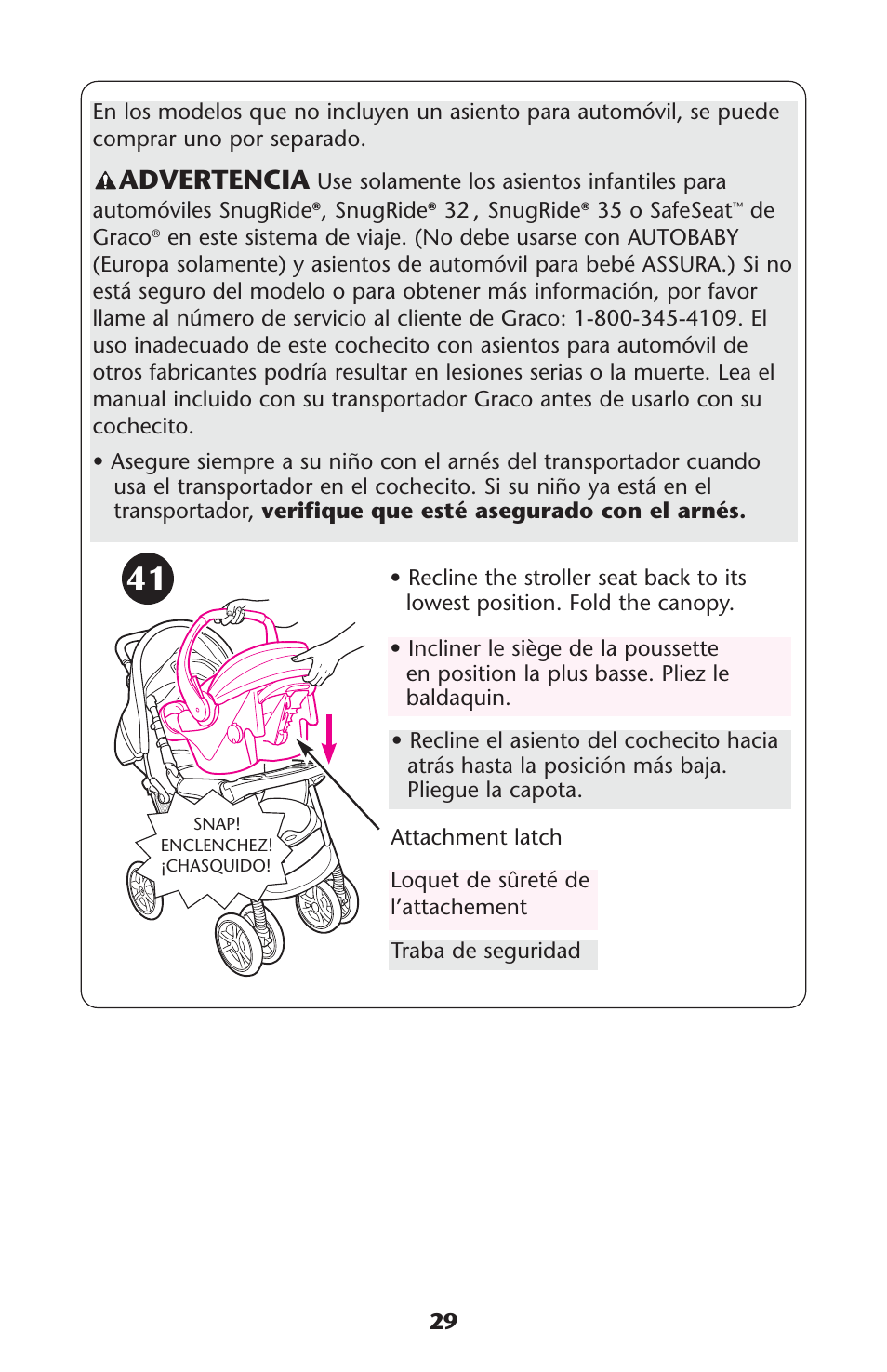 Advertencia | Graco 1776143 User Manual | Page 29 / 40
