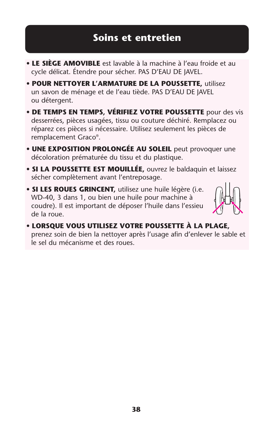 Soins et entretien | Graco 1776143 User Manual | Page 38 / 40