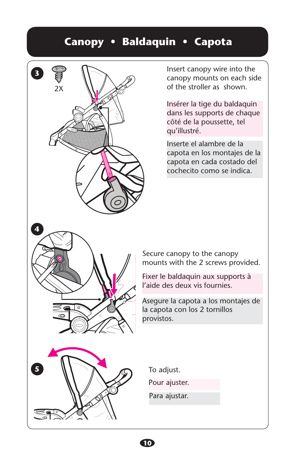 Canopy s | Graco 1755755 User Manual | Page 10 / 132
