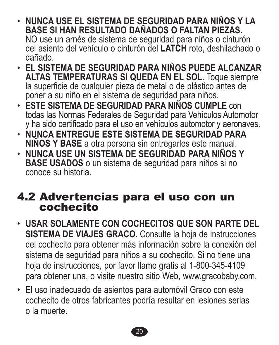 2 advertencias para el uso con un cochecito | Graco 1755755 User Manual | Page 104 / 132