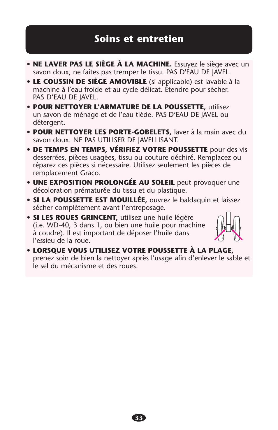 Soins et entretien | Graco 1755755 User Manual | Page 33 / 132