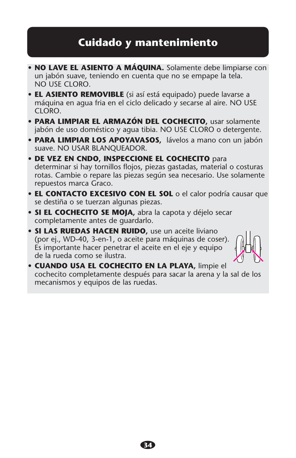 Cuidado y mantenimiento | Graco 1755755 User Manual | Page 34 / 132