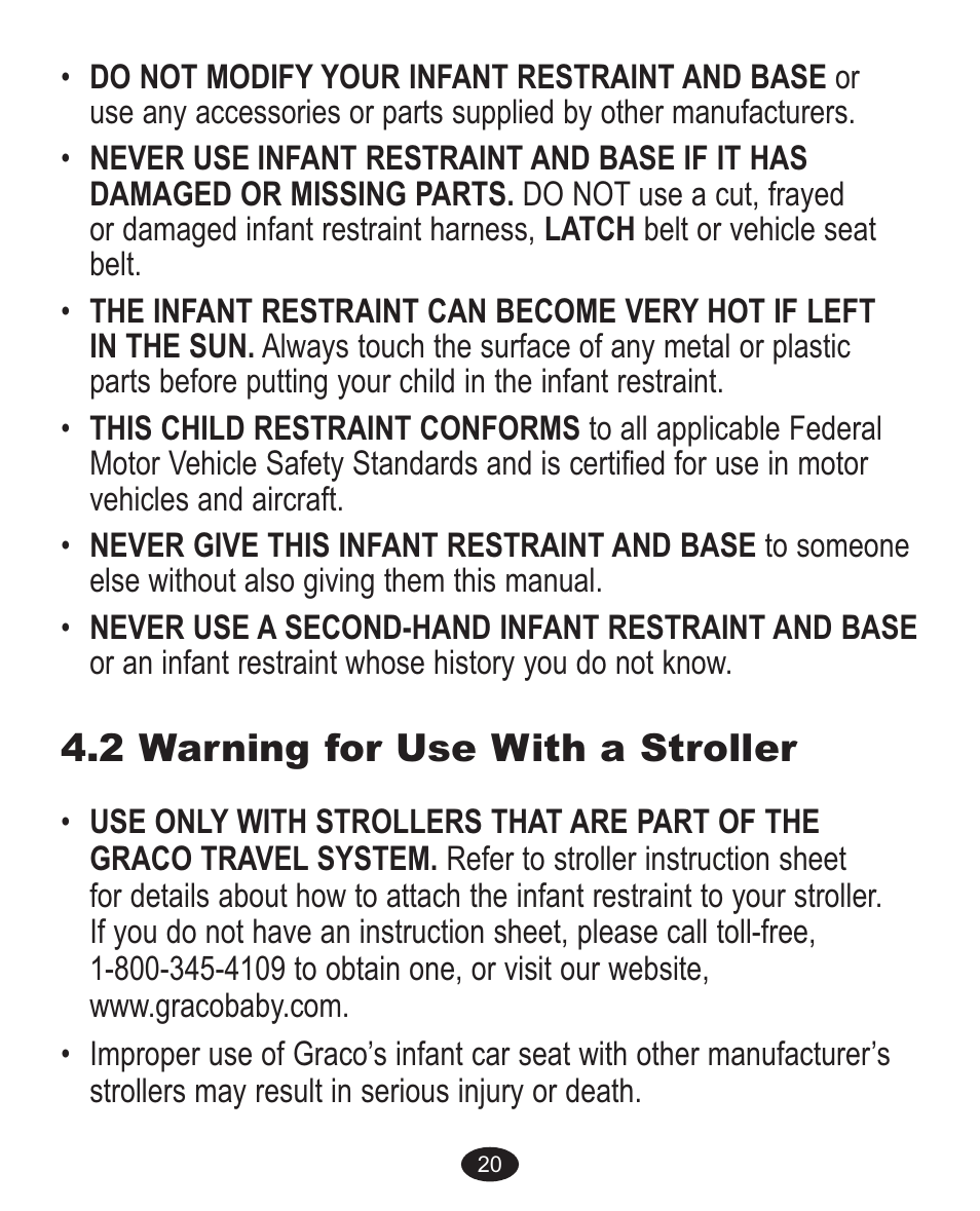 2 warning for use with a stroller | Graco 1755755 User Manual | Page 56 / 132