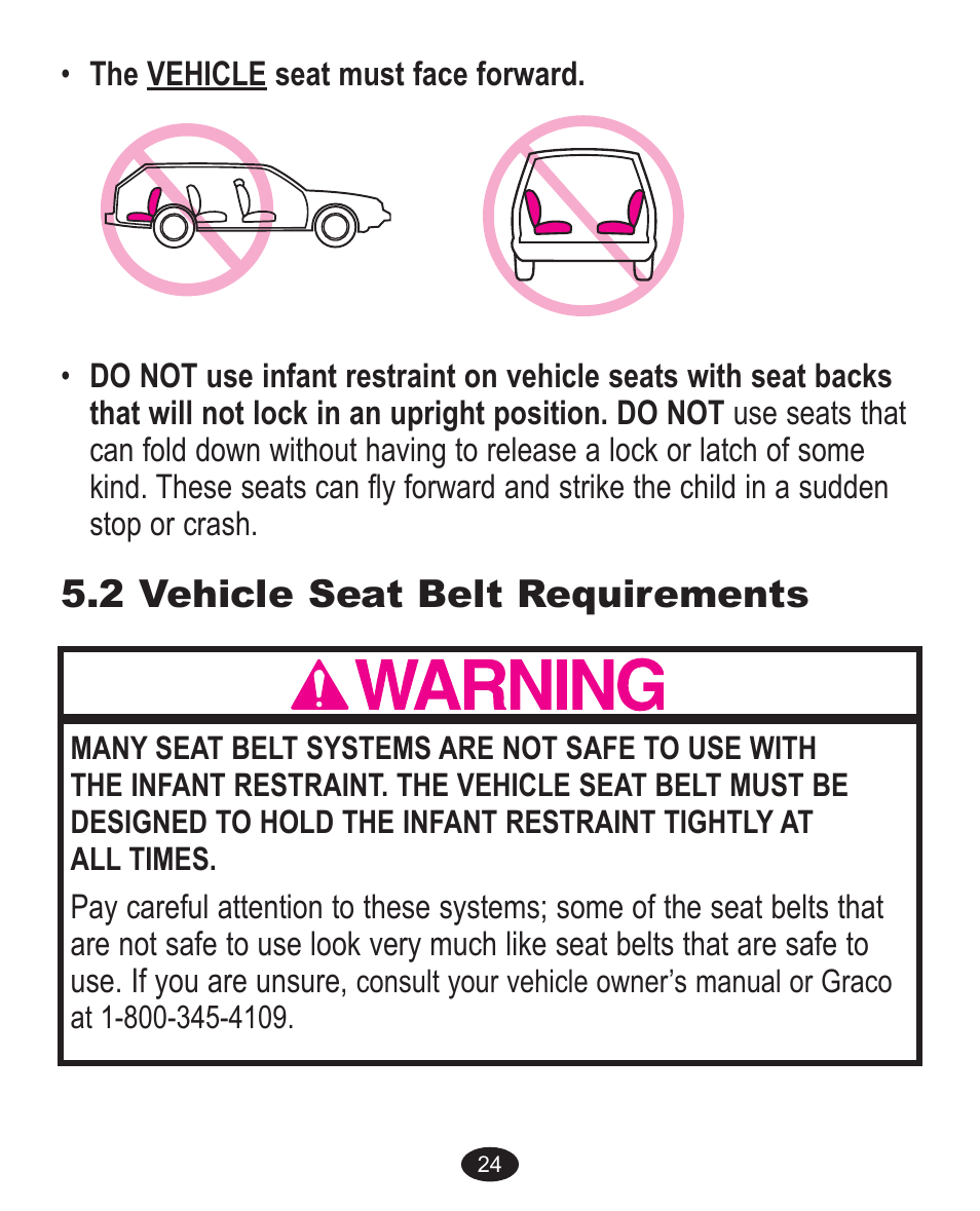 2 vehicle seat belt requirements | Graco 1755755 User Manual | Page 60 / 132
