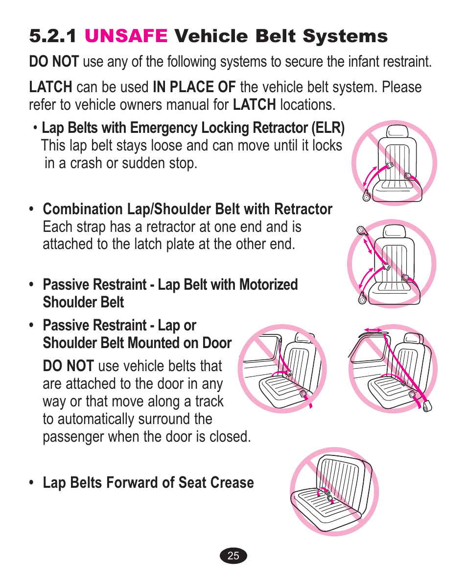 1 unsafe vehicle belt systems | Graco 1755755 User Manual | Page 61 / 132