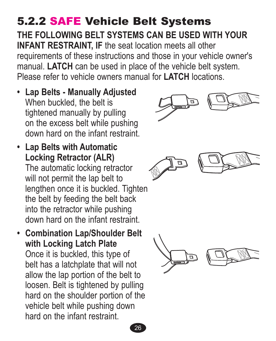 2 safe vehicle belt systems | Graco 1755755 User Manual | Page 62 / 132