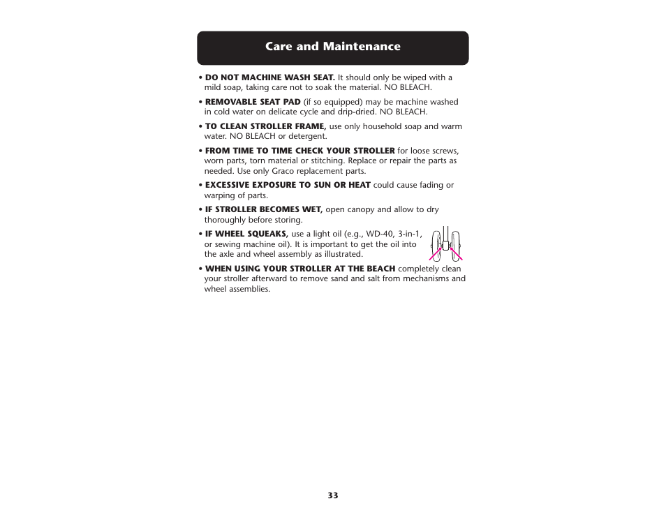 Care and maintenance | Graco ISPA109AC 08/05 User Manual | Page 22 / 36