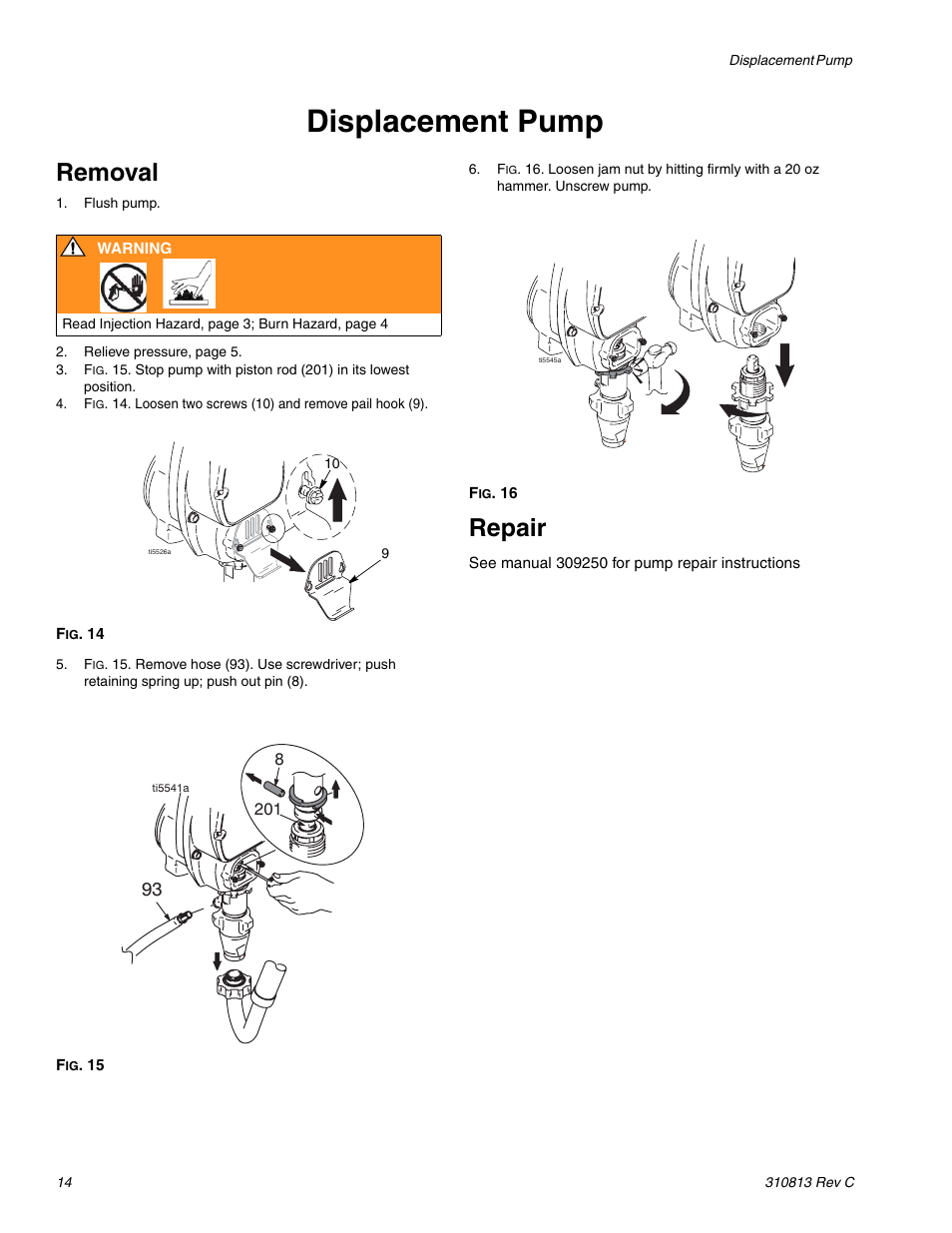 Displacement pump, Removal, Repair | Graco 3400 User Manual | Page 14 / 26