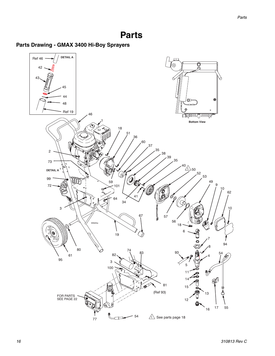 Parts, Parts drawing - gmax 3400 hi-boy sprayers | Graco 3400 User Manual | Page 16 / 26