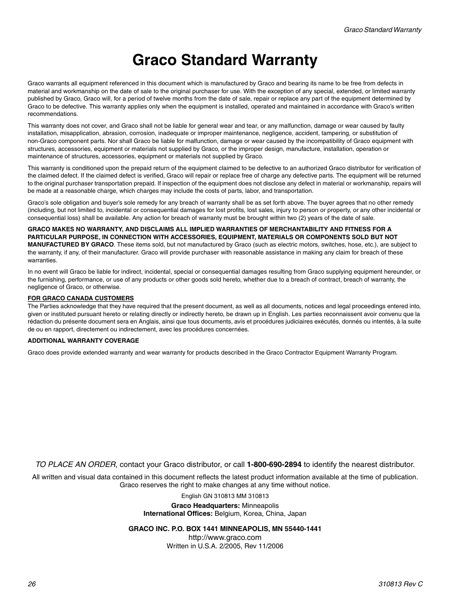Graco standard warranty | Graco 3400 User Manual | Page 26 / 26