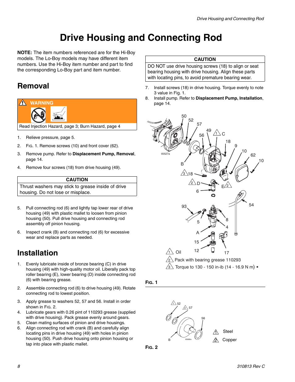 Drive housing and connecting rod, Removal, Installation | Graco 3400 User Manual | Page 8 / 26