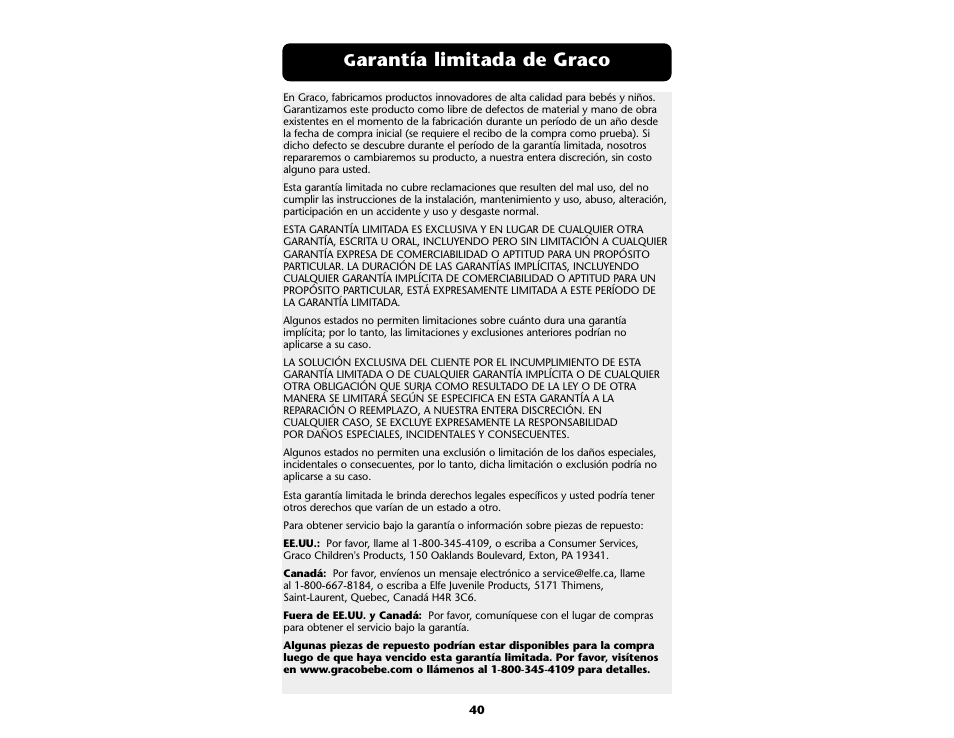 Arantía limitada de graco | Graco ISPP045AB User Manual | Page 40 / 44