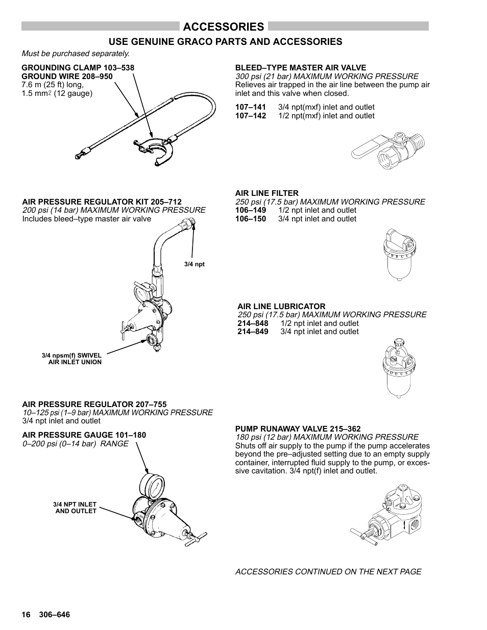 Accessories | Graco BULLDOG 222248 User Manual | Page 16 / 20