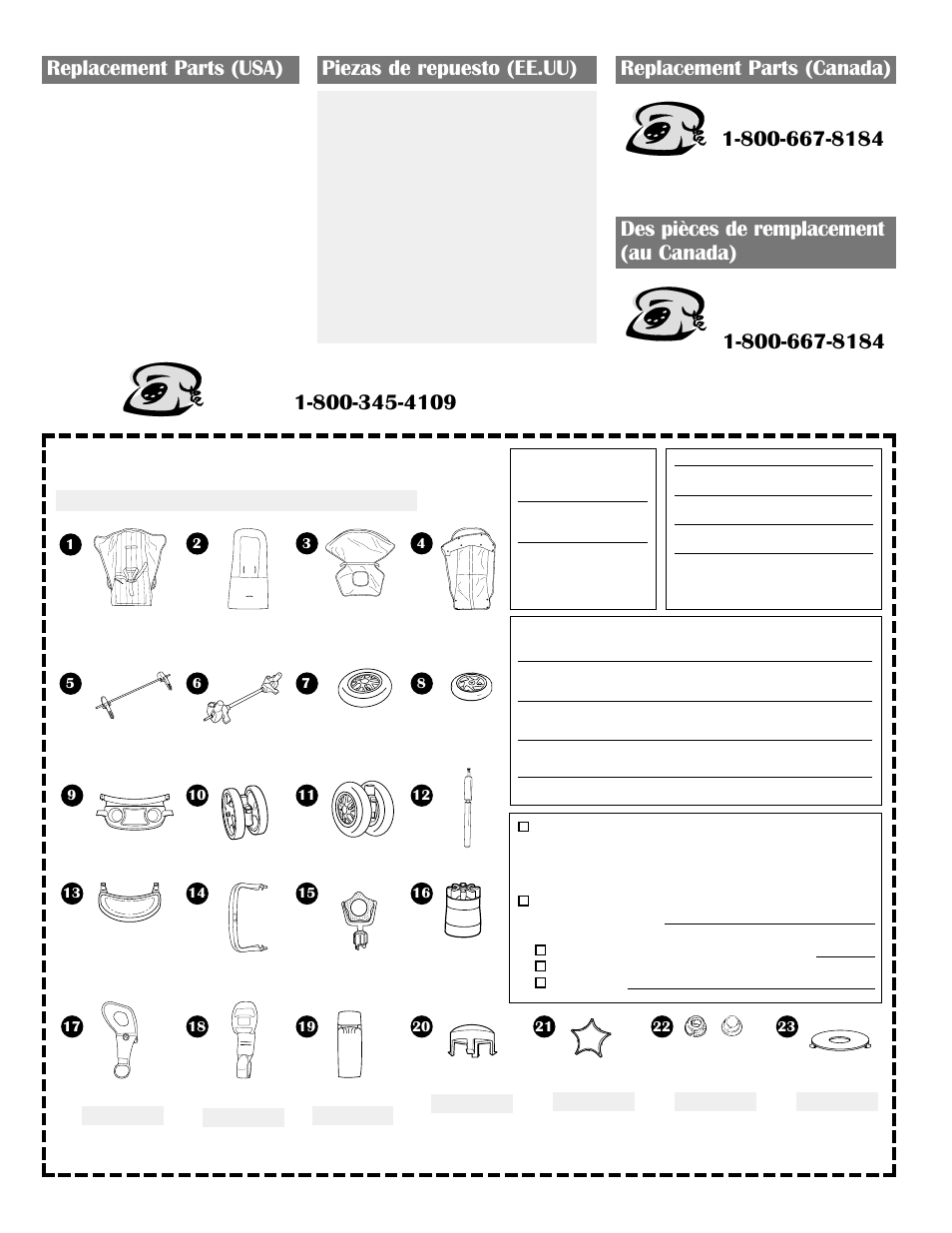 Replacement parts (usa) piezas de repuesto (ee.uu), Replacement parts (canada), Des pièces de remplacement (au canada) | Graco Model Type 7431 User Manual | Page 18 / 100