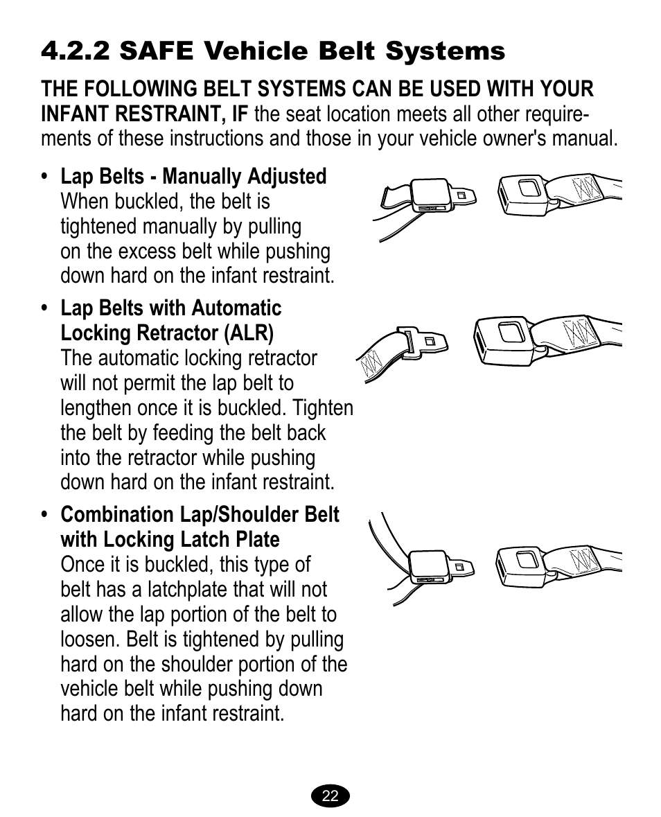 2 safe vehicle belt systems | Graco Model Type 7431 User Manual | Page 40 / 100
