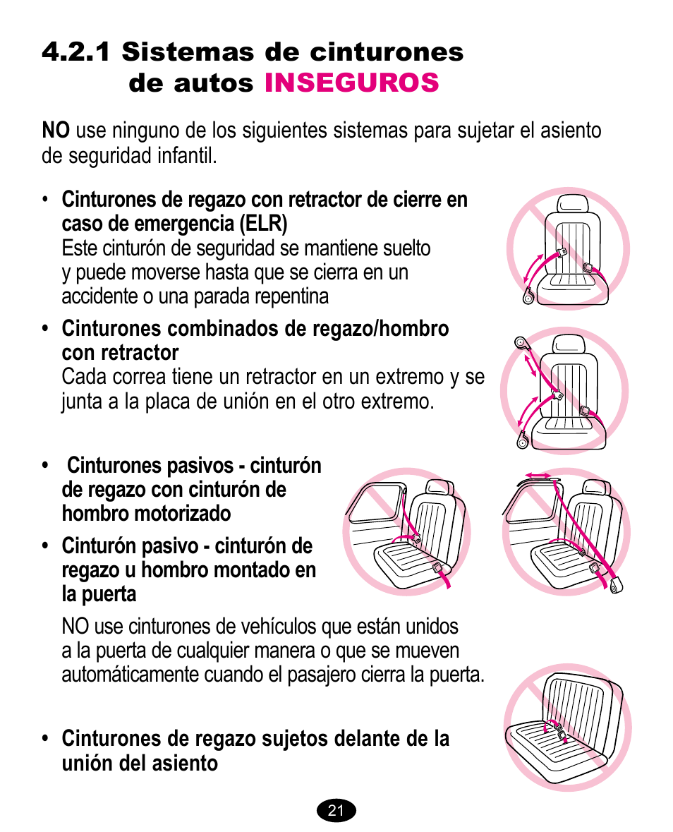 1 sistemas de cinturones de autos inseguros | Graco Model Type 7431 User Manual | Page 80 / 100