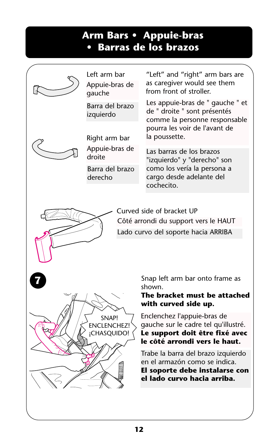 Arm bars • appuie-bras • barras de los brazos | Graco ISPA114AB User Manual | Page 12 / 24