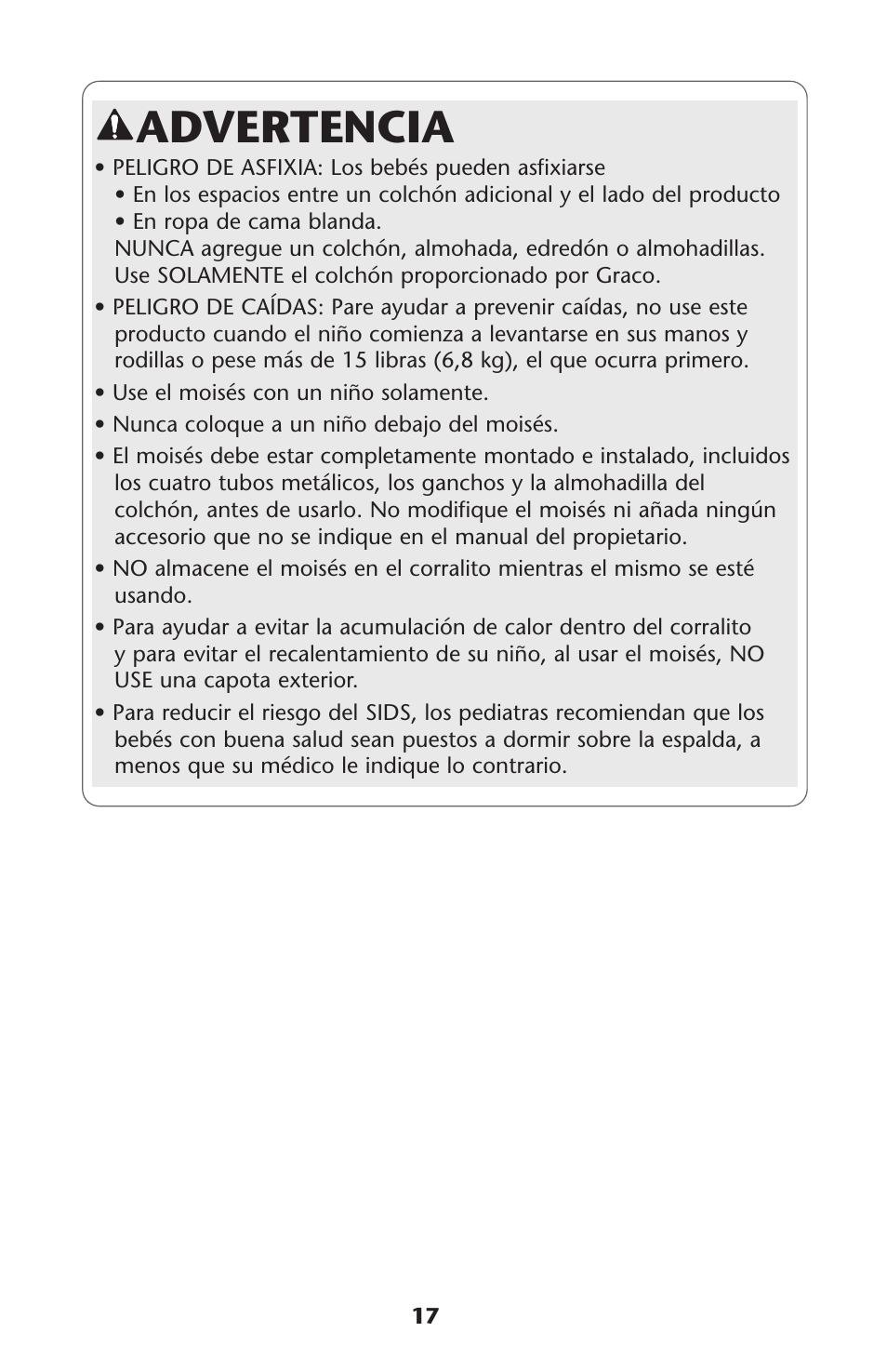 Advertencia | Graco Graco User Manual | Page 17 / 36