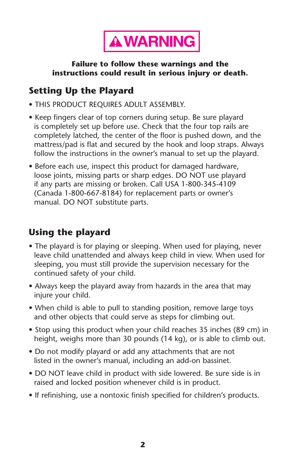 Setting up the playard, Using the playard | Graco Graco User Manual | Page 2 / 36