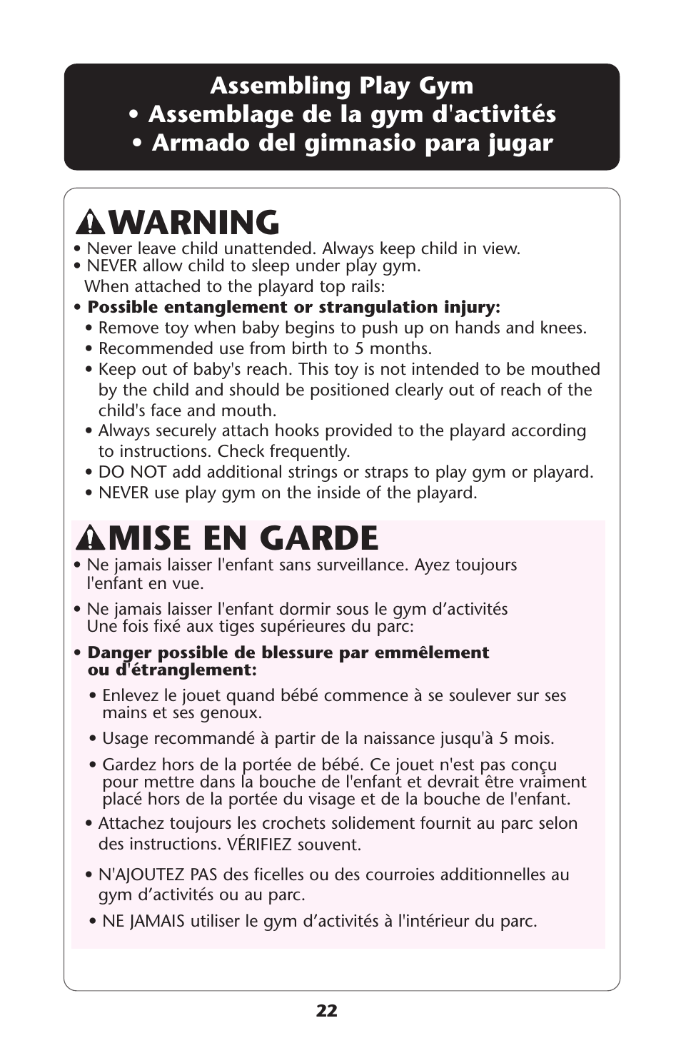 Warning, Mise en garde | Graco Graco User Manual | Page 22 / 36
