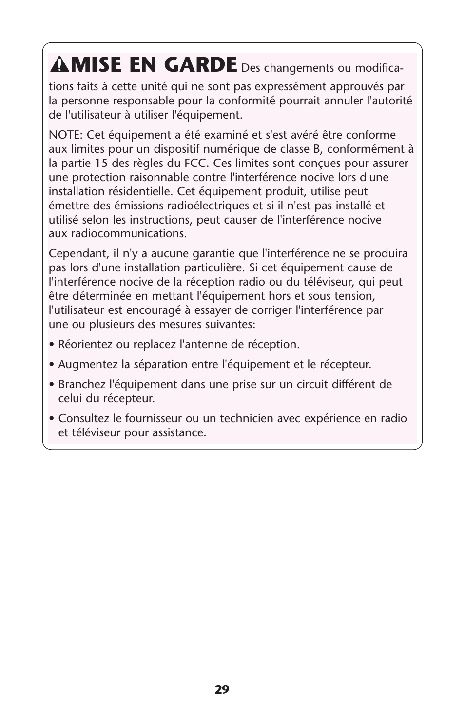 Mise en garde | Graco Graco User Manual | Page 29 / 36