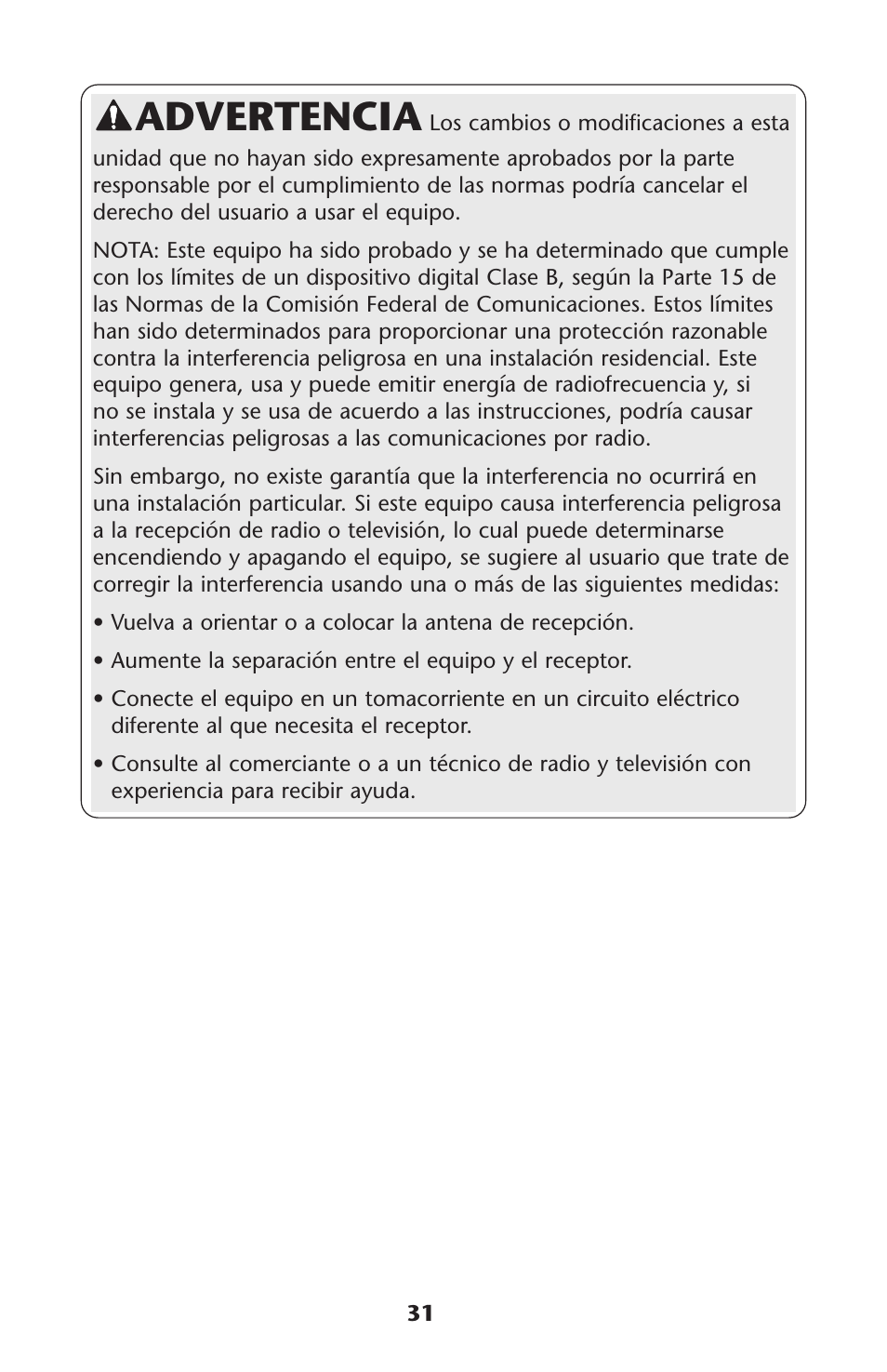 Advertencia | Graco Graco User Manual | Page 31 / 36