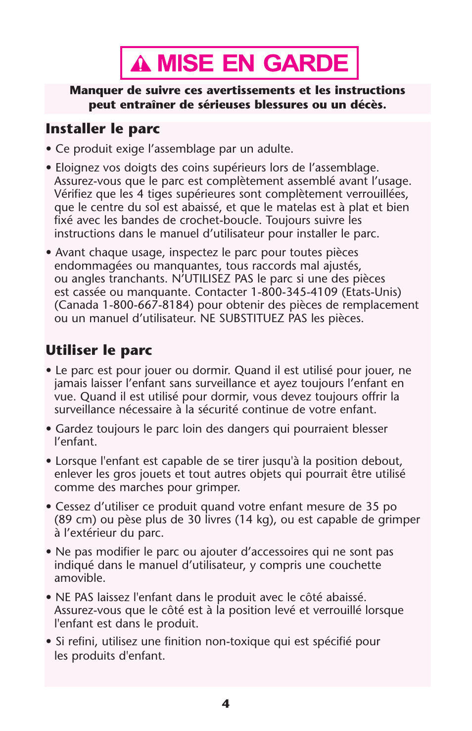 Installer le parc, Utiliser le parc | Graco Graco User Manual | Page 4 / 36